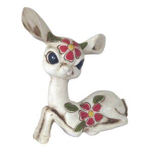 Vintage Xmas Kitsch Ceramic Hand Painted Doe Deer w/ Big Eyes - Star Japan